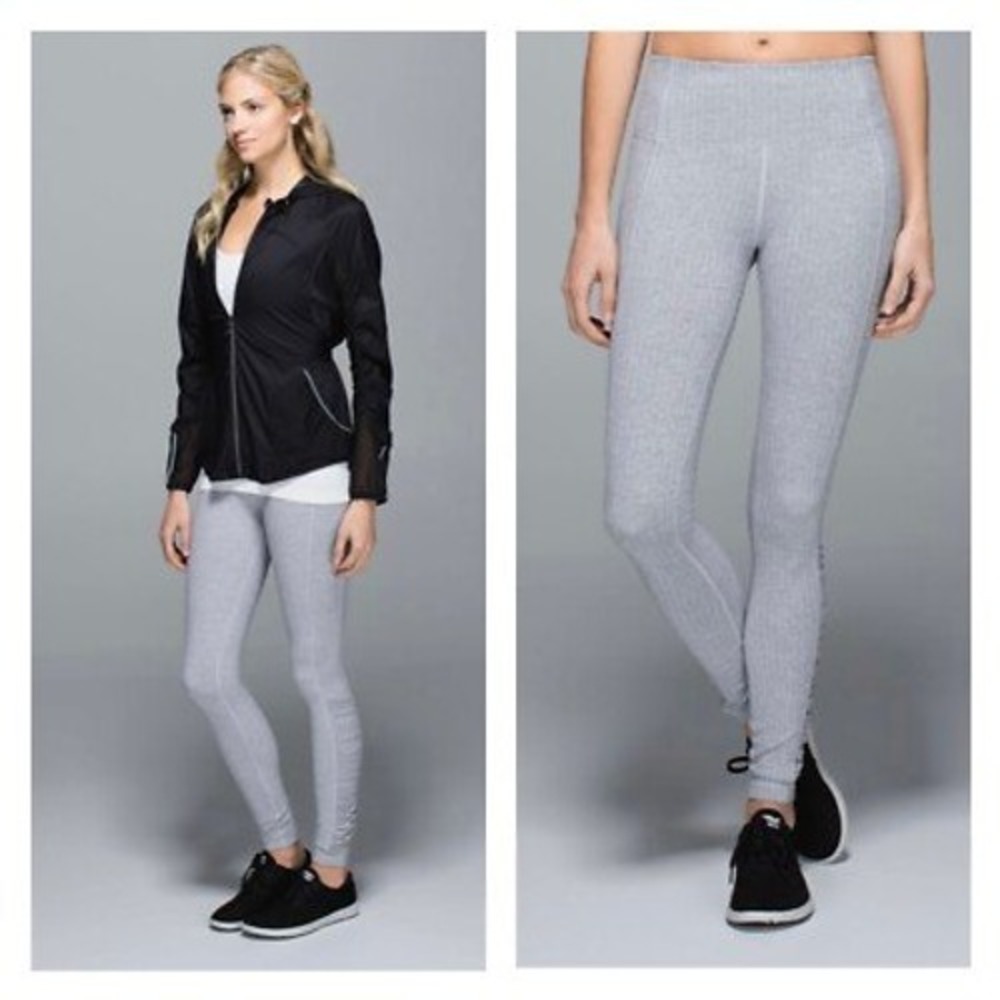 Lululemon Run Turn Around Tight Legging Gray Herringbone Womens Size 10